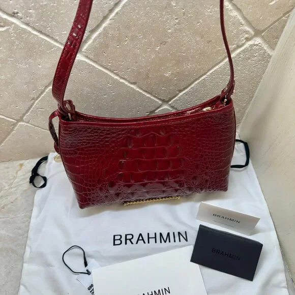 BRAHMIN Anytime Mini Shoulder Bag, Melbourne Leather in Chianti NWT - Picture 2 of 9